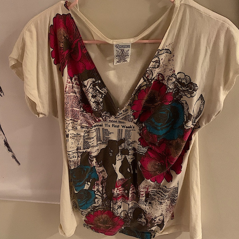 Ransom short sleeve shirt (white)(colored parts) Size L
